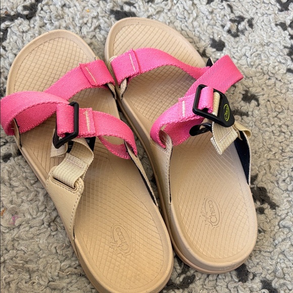 Chaco Sandals with Vibrant Pink and Neutral Straps - Picture 1 of 8